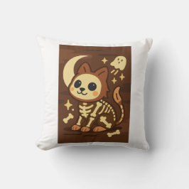 Spooky Skeleton Cat and Ghost Throw Pillow Kussen