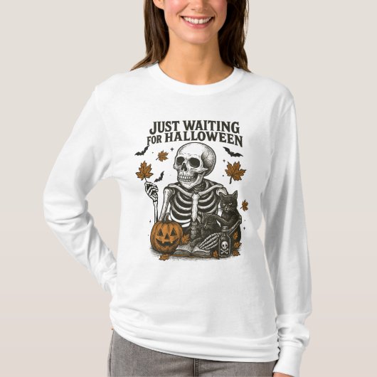 Spooky Skeleton Cat Halloween Vibes T-shirt (Voorkant)