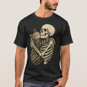 Spooky Skeleton & Cat Hug – griezelig Schattige Ha T-shirt (Voorkant)