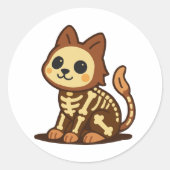 Spooky Skeleton Cat  Ronde Sticker (Voorkant)