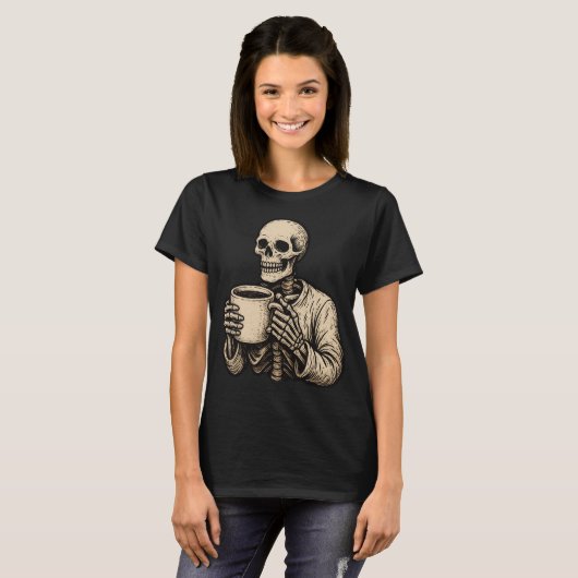 Spooky Skeleton Coffee Cups|Halloween Herfst Graph T-shirt (Voorkant volledig)