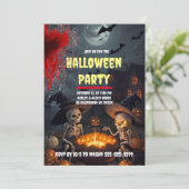Spooky Skeleton Custom Halloween Party Invitation Kaart (Staand voorkant)