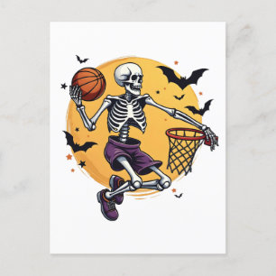 Spooky Skeleton Dompelt Basketbal Kerkhof Hallo Uitnodiging Briefkaart