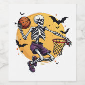 Spooky Skeleton Dunking Basketball Graveyard Hallo Wijn Etiket (Enkel label)