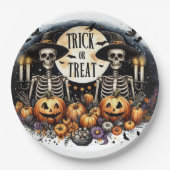 Spooky Skeleton Duo – Trick or Treat Paper Plates Papieren Bordje (Voorkant)