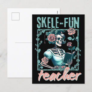 Spooky Skeleton Elementary School Teacher Feestdagenkaart