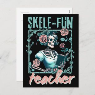 Spooky Skeleton Elementary School Teacher Feestdagenkaart