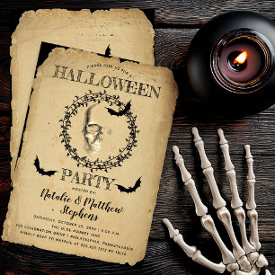 Spooky Skeleton en Bats Wreath Halloween Party Kaart