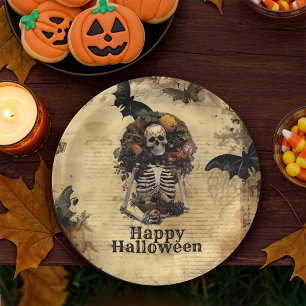 Spooky Skeleton Feest Halloween Party Papieren Bordje