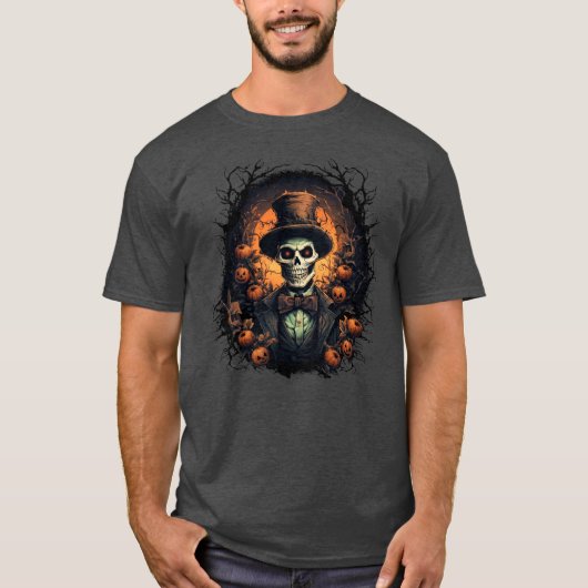Spooky Skeleton Gentleman Halloween Mannen T-shirt (Voorkant)