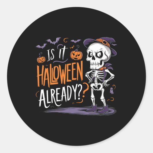 Spooky Skeleton Ghost is het al Halloween Ronde Sticker (Voorkant)