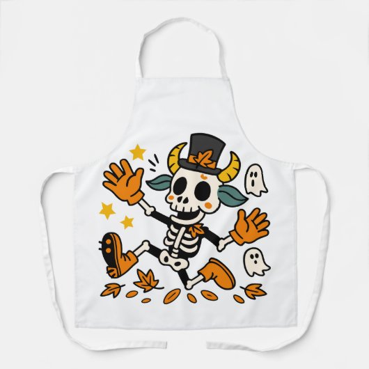 Spooky Skeleton Goat All-Over Print Apron, Medium Schort (Voorkant)