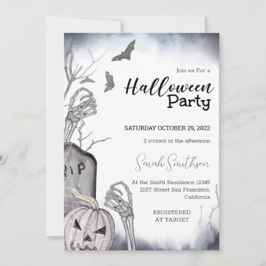 Spooky Skeleton Halloween Party Invitation Kaart (Voorkant)