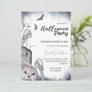 Spooky Skeleton Halloween Party Invitation Kaart