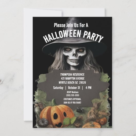 Spooky Skeleton Halloween Party Kaart (Voorkant)