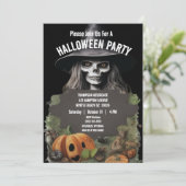 Spooky Skeleton Halloween Party Kaart (Staand voorkant)
