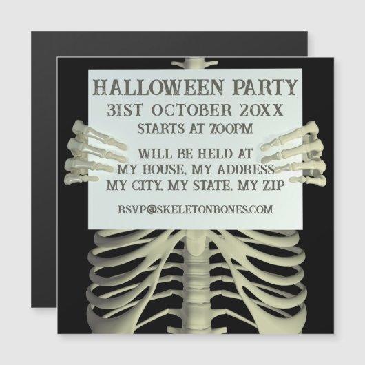 Spooky Skeleton Halloween Party Magnetische Uitnodiging (Voorkant / Achterkant)
