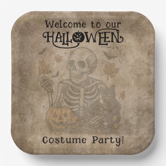 Spooky Skeleton Halloween Party Papieren Bordje (Voorkant)