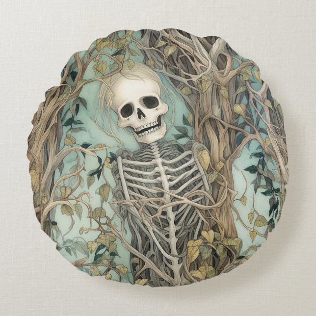 Spooky Skeleton Halloween Rond Sierkussen Rond Kussen (Voorkant)