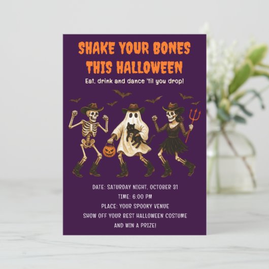 Spooky Skeleton Halloween Uitnodiging (Staand voorkant)