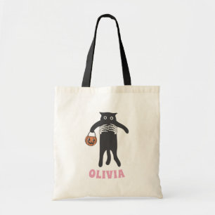 Spooky Skeleton Hand met zwarte kat Halloween Tote Bag