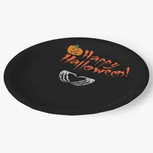 Spooky Skeleton Hands. Fijne Halloween. Papieren Bordje (Gekanteld)