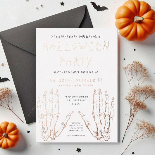 Spooky Skeleton Hands Halloween Party Roos Gold Folie Uitnodiging