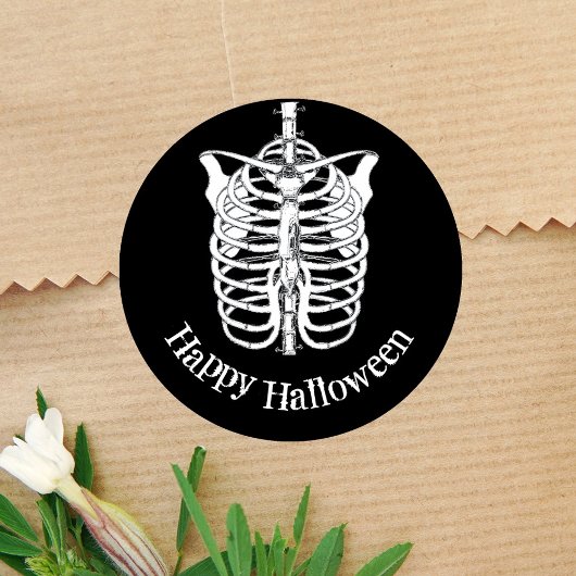 Spooky Skeleton Happy Halloween Ronde Sticker