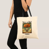 Spooky Skeleton in Pumpkin Parachute, Halloween Tote Bag (Voorkant (product))