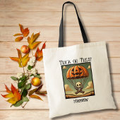 Spooky Skeleton in Pumpkin Parachute, Halloween Tote Bag