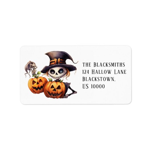 Spooky Skeleton met Pompoenen Halloween Adres Etiket (Voorkant)