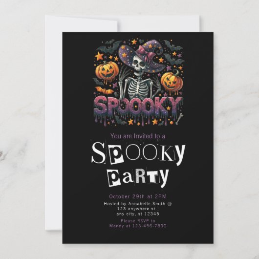 Spooky Skeleton Modern Minimalistisch Halloween Pa Kaart (Voorkant)