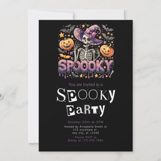 Spooky Skeleton Modern Minimalistisch Halloween Pa Kaart (Voorkant)