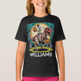Spooky Skeleton & Mummy T-Rex Halloween Design T-shirt