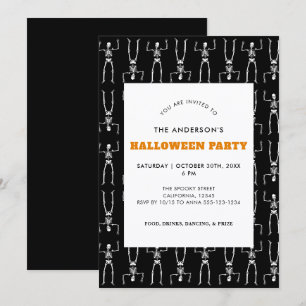 Spooky Skeleton Pattern Black Halloween Party Kaart