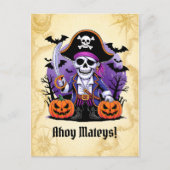 Spooky Skeleton Pirate Halloween Feestdagenkaart (Voorkant)