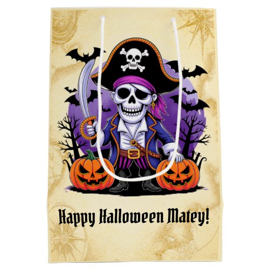 Spooky Skeleton Pirate Halloween Medium Cadeauzakje (Achterkant)