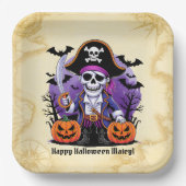 Spooky Skeleton Pirate Halloween Papieren Bordje (Voorkant)