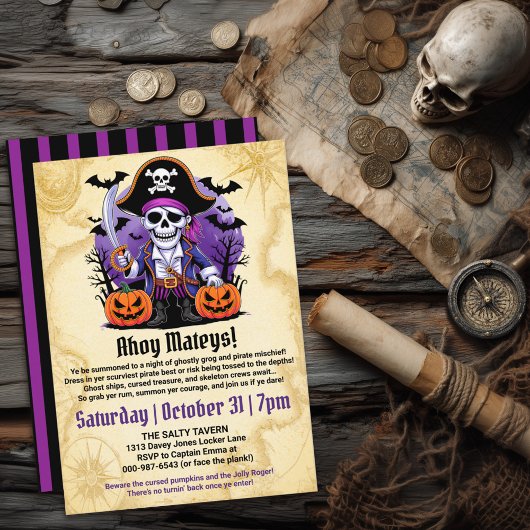 Spooky Skeleton Pirate Halloween Party Kaart