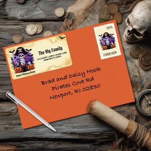 Spooky Skeleton Pirate Happy Halloween Matey Etiket