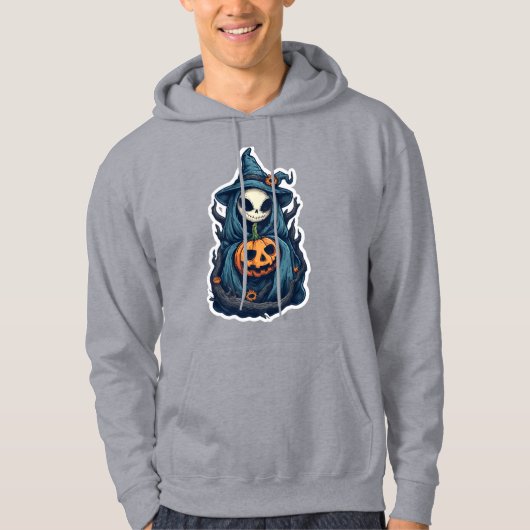 Spooky Skeleton Reaper met pompoen Hoodie (Voorkant)
