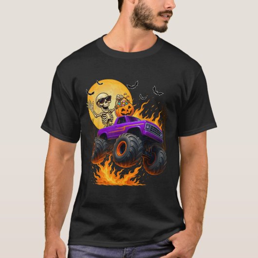 Spooky Skeleton Riding Monster Truck Halloween Cos T-shirt (Voorkant)