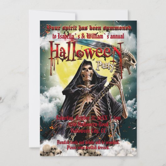 Spooky Skeleton & Scary Skull Halloween Kaart (Voorkant)