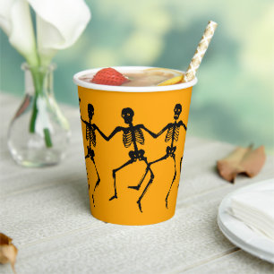 Spooky Skeleton Sinaasappel & Zwart Halloween Papi Papieren Bekers