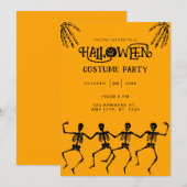 Spooky Skeleton Sinaasappel & zwart Halloween Part Kaart (Voorkant / Achterkant)