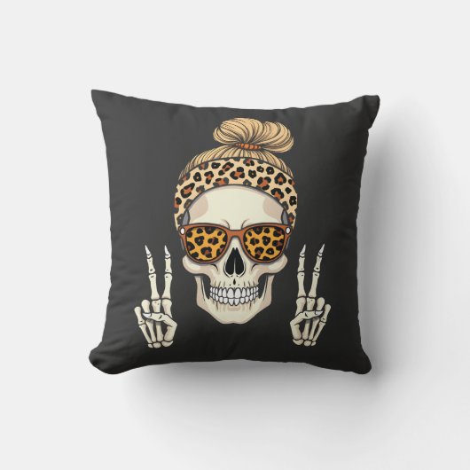 Spooky Skeleton Skull Leopard Halloween Mom Kussen (Voorkant)