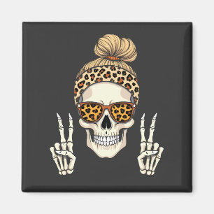 Spooky Skeleton Skull Leopard Halloween Mom Magneet