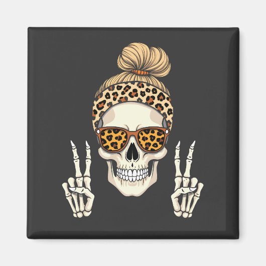 Spooky Skeleton Skull Leopard Halloween Mom Magneet (Voorkant)
