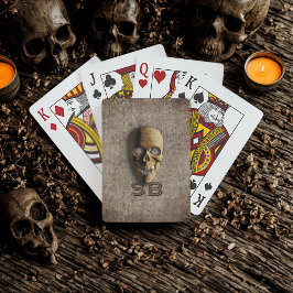 Spooky Skeleton Skull Monogram Pokerkaarten