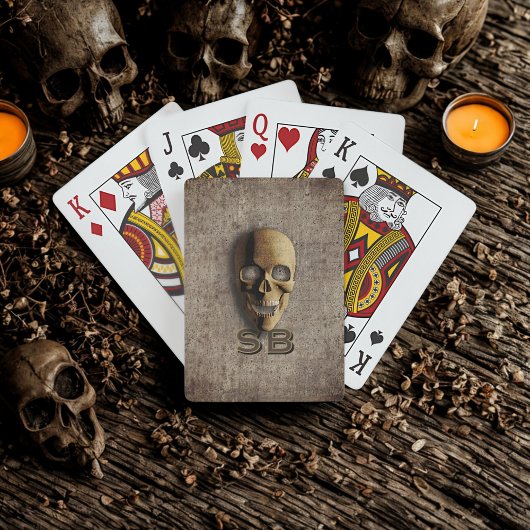 Spooky Skeleton Skull Monogram Pokerkaarten